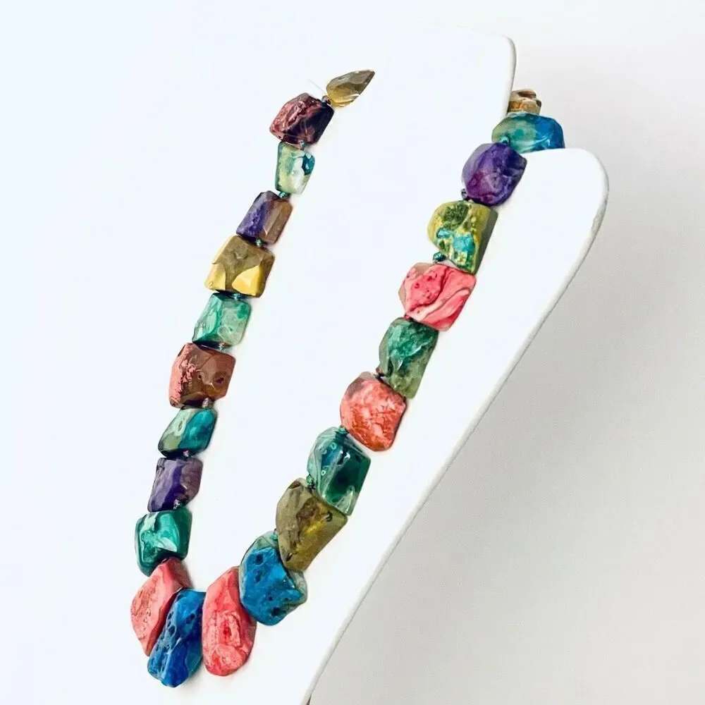 NWT Iris & Lily Gorgeous Colorful sterling silver genuine Agate gemstone Necklac